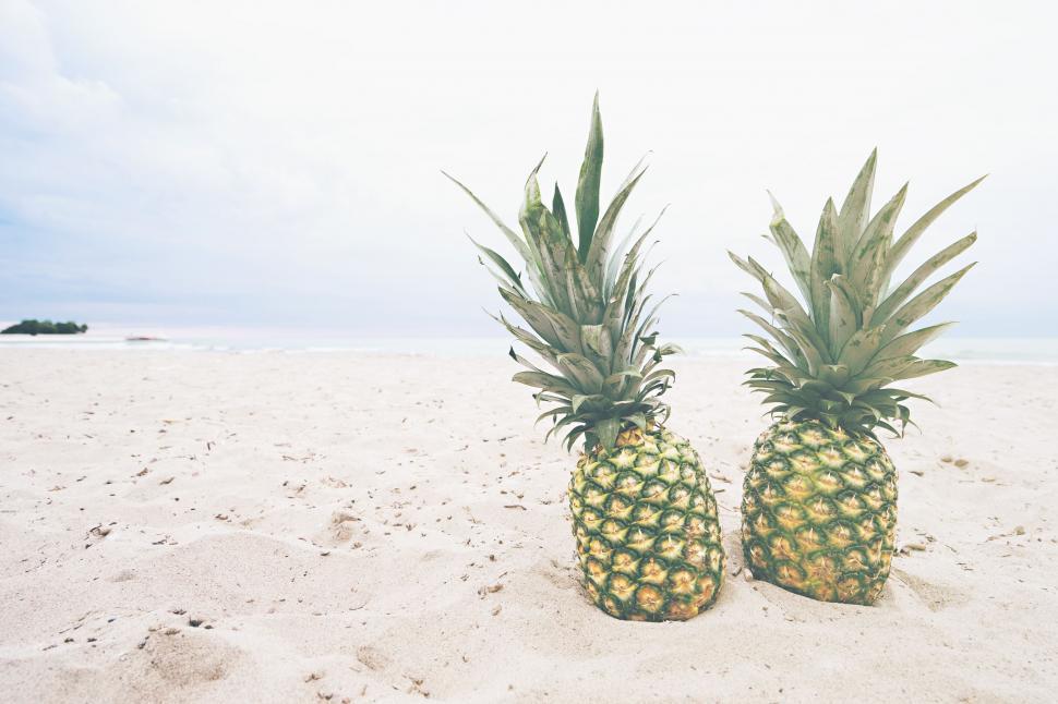 Free Image of Pineapple on beach 
