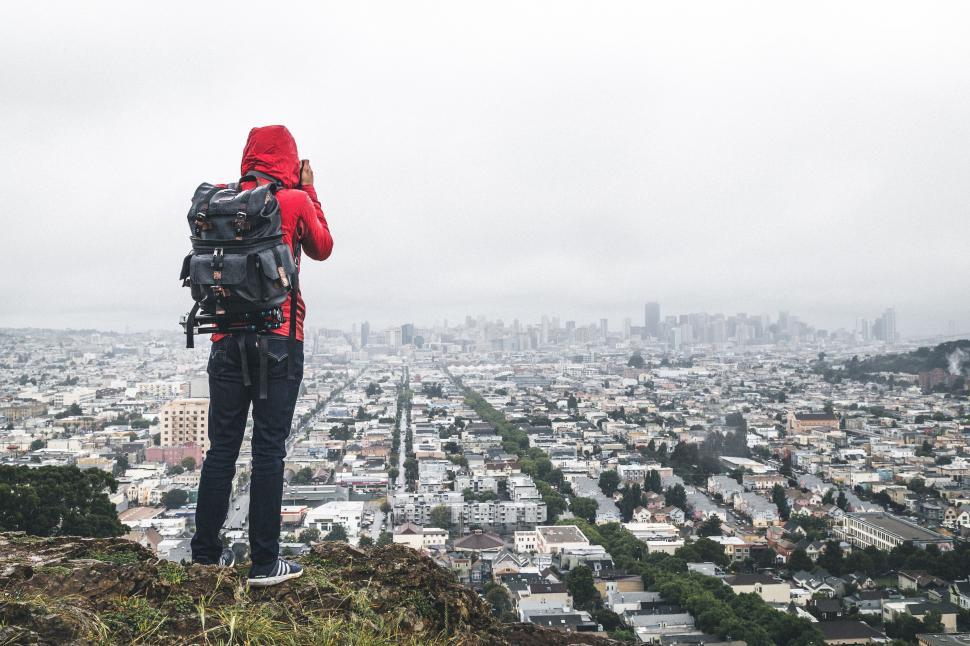 Free Image of Hiker and City  