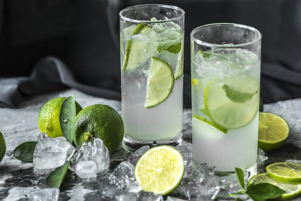Free Image of Close up of two glasses full of chilled mojito 
