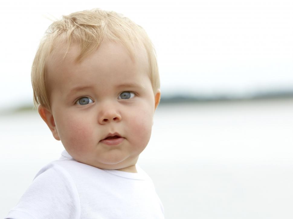 Free Image of Little Baby Boy in white t-shirt  