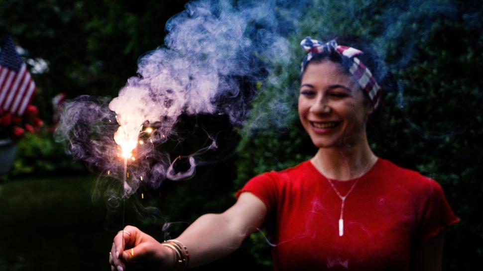 Free Image of Happy Woman and Sparkler  