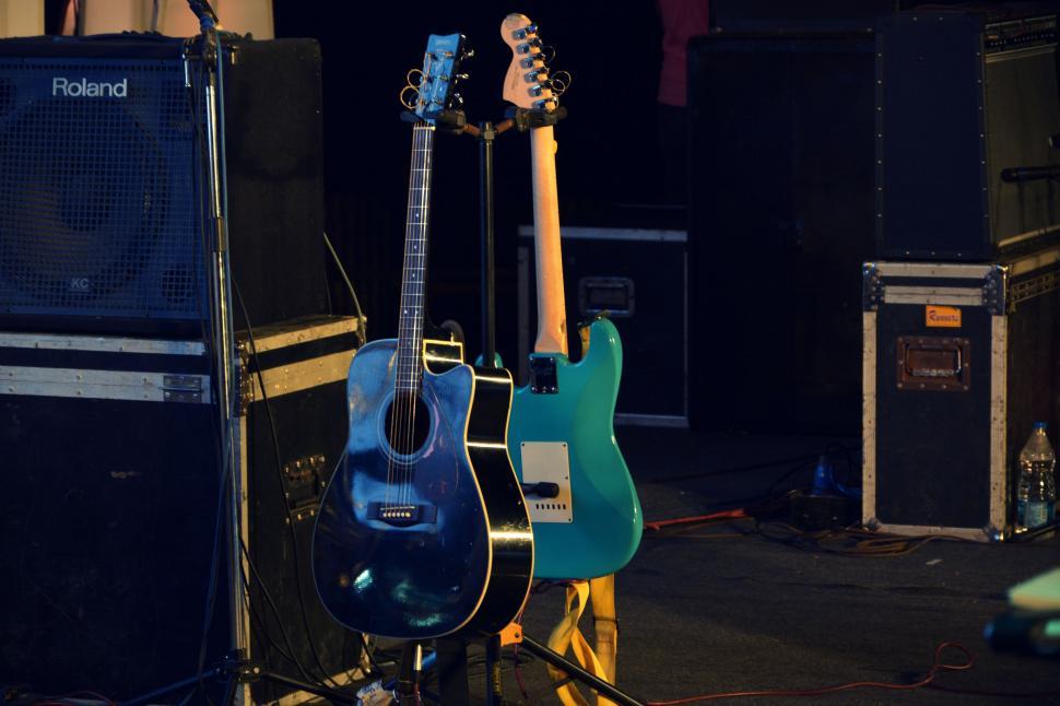Free Image of Guitars on Stage  