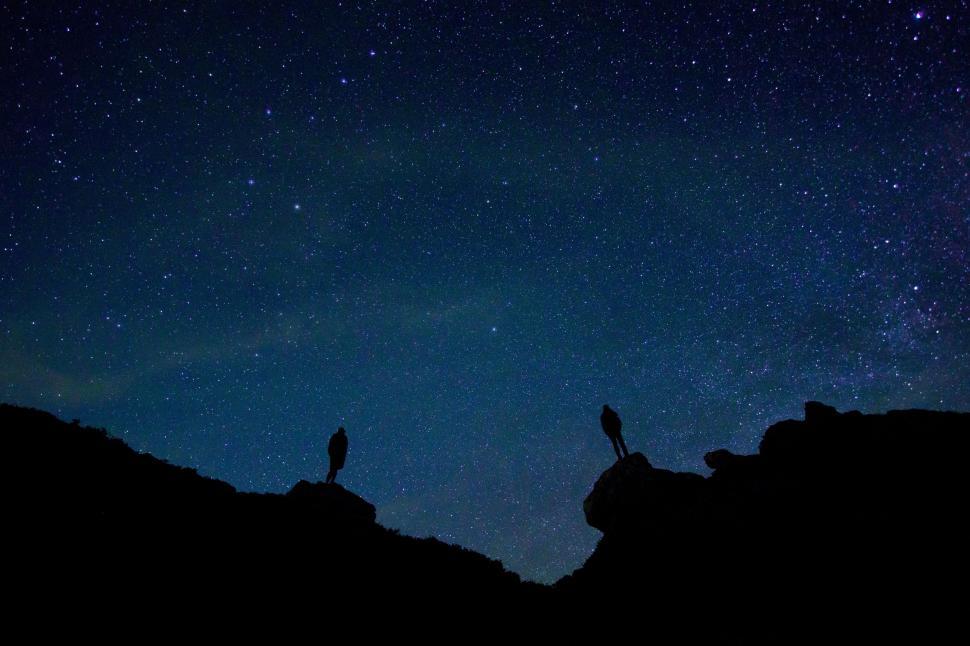Download Free Stock Photo of People on Cliff with Stars  