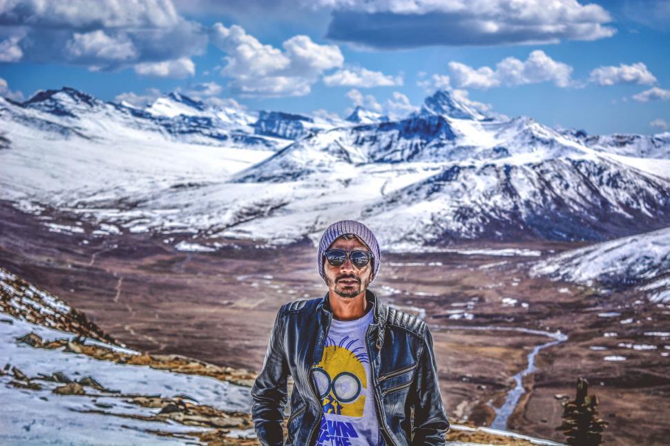 Free Image of Man Posing Near Snow Mountains  