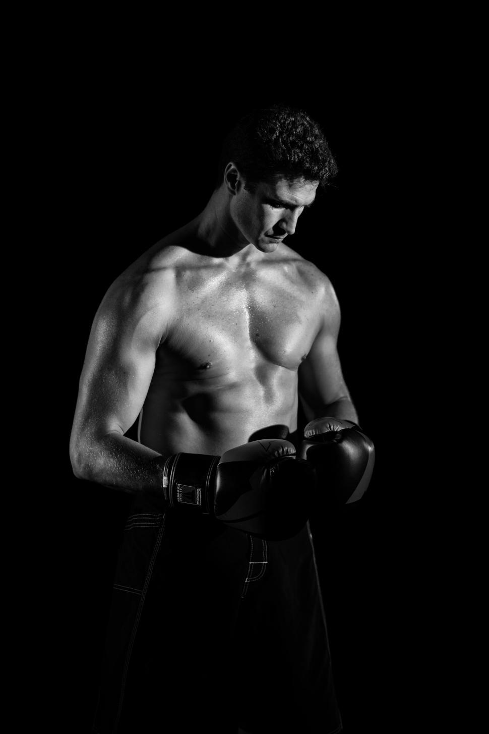 Free Image of Boxer with boxing gloves - black background  