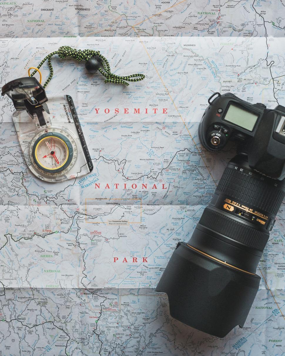 Free Image of Compass and Camera  