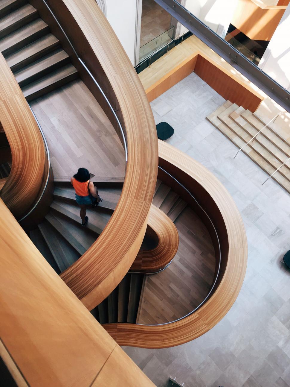 Free Image of Top View of curved wooden Stairs 