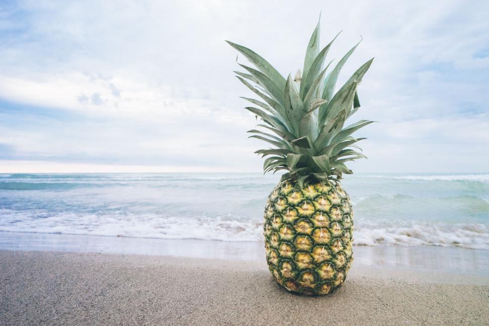 Free Image of Pineapple on beach Sand  