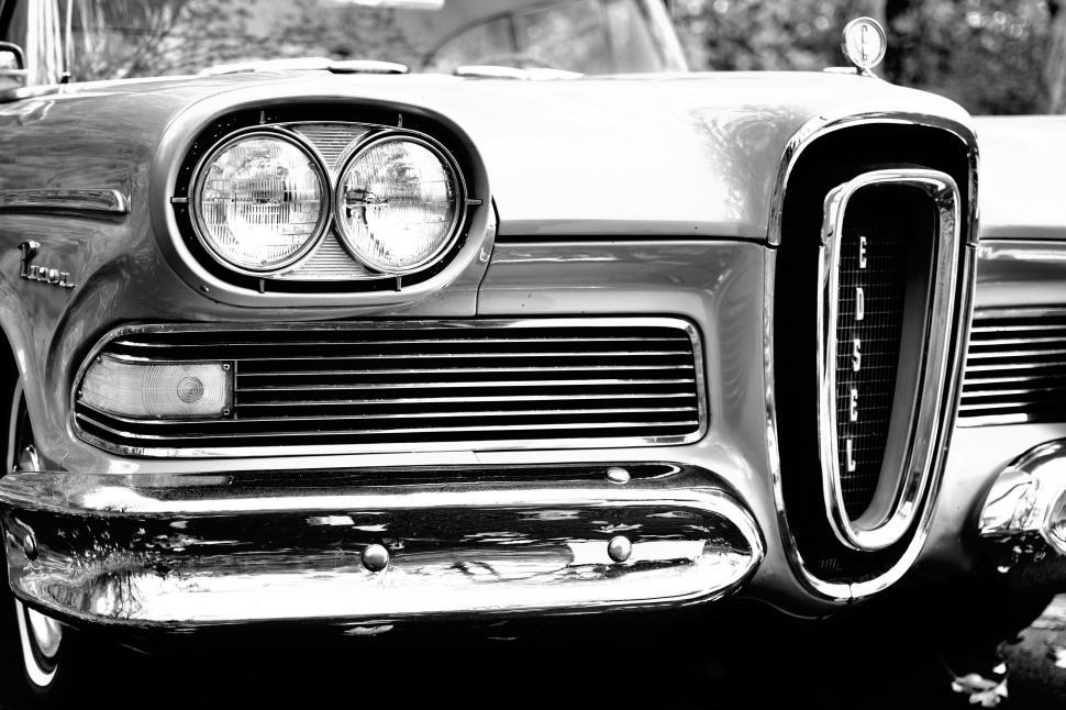 Free Image of Black and White View of Edsel car 