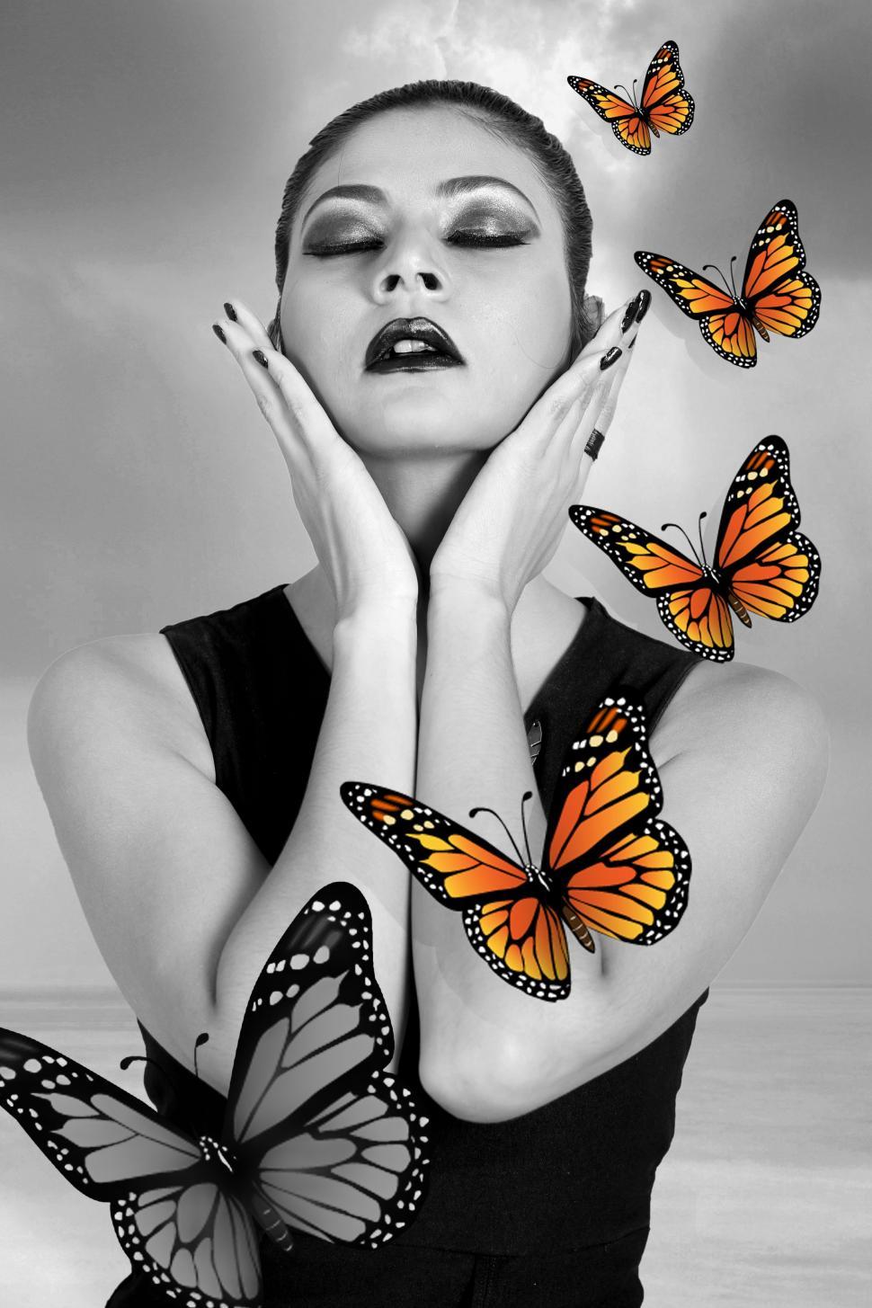 Free Image of Computer Graphics - Woman and Butterflies 