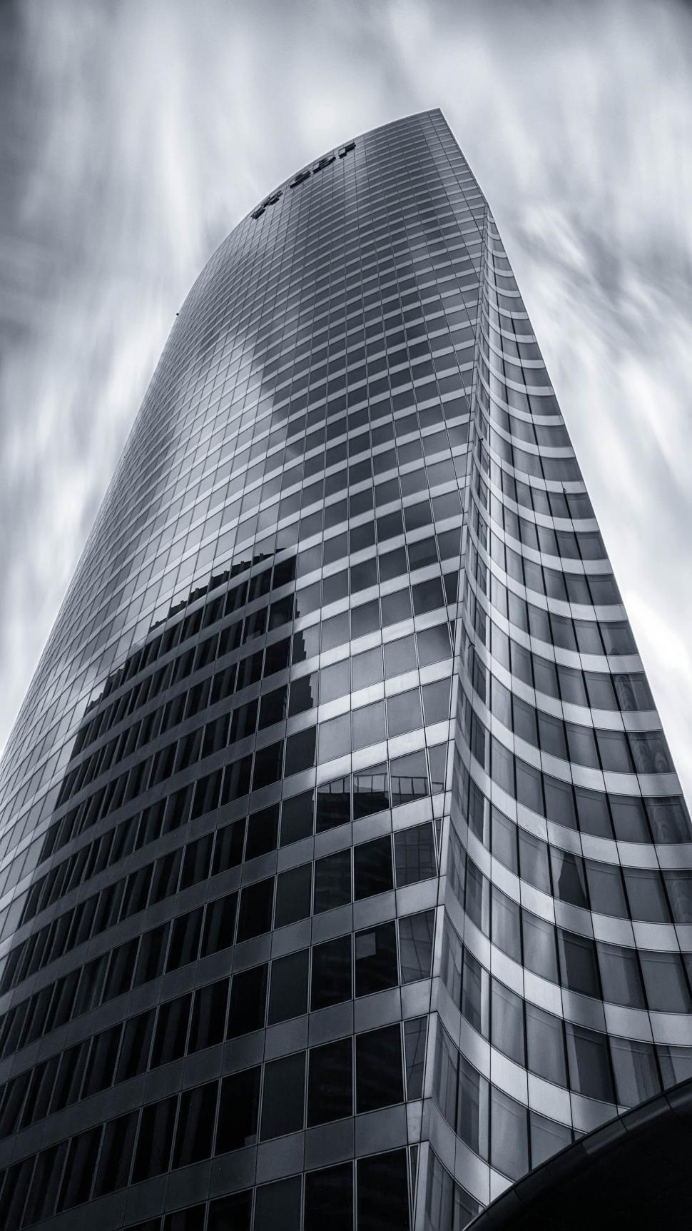 Free Image of Black and white view of Glass Tower  