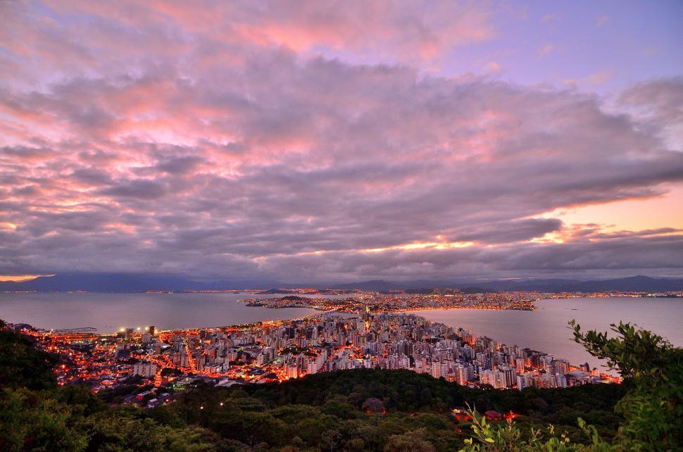 Free Image of Evening View of City With Ocean in Brazil  