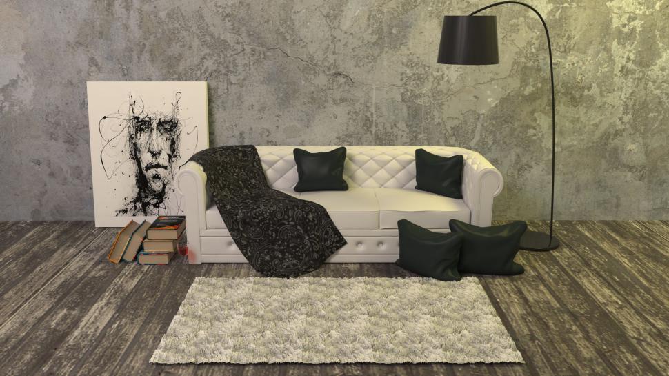 Free Image of White Sofa and Black Pillows  