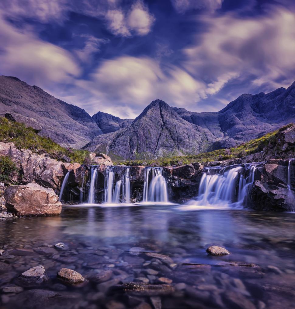 Free Image of Rocky Mountains and Waterfall  