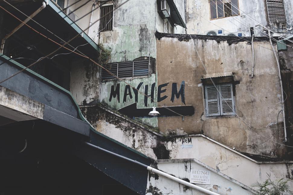 Free Image of Mayhem painted on wall 