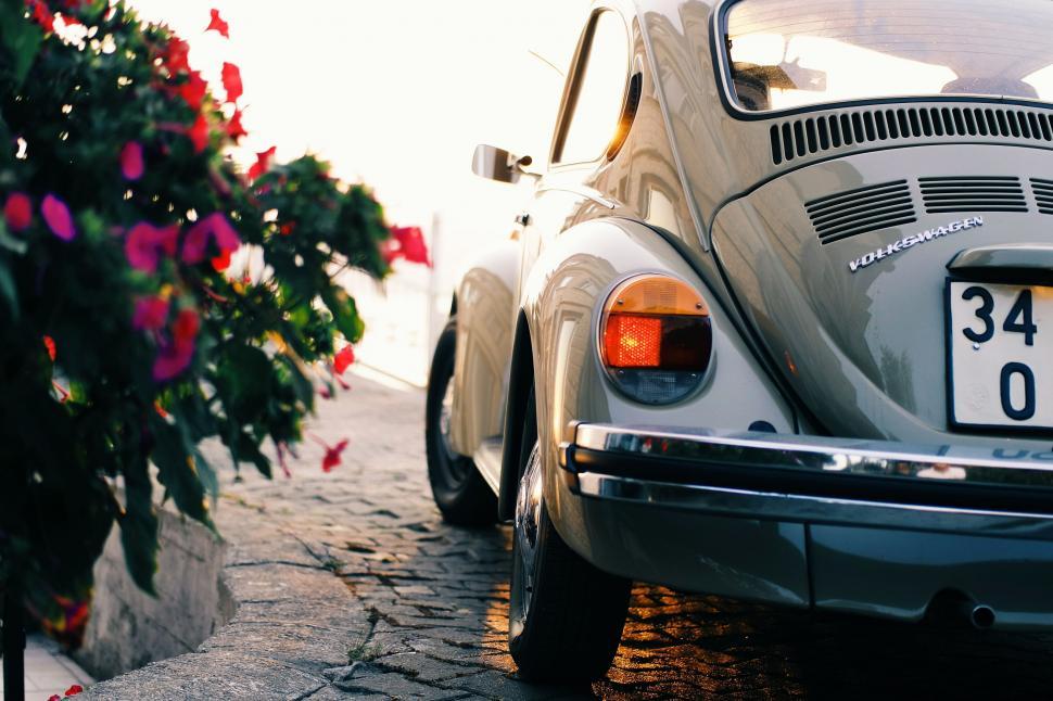 Free Image of Beetle Car with flowers  