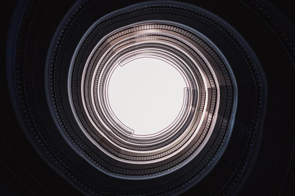 Free Image of Looking up the center of a spiral staircase 