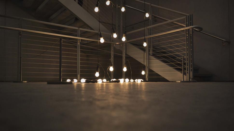 Free Image of String of light bulbs and Stairs  