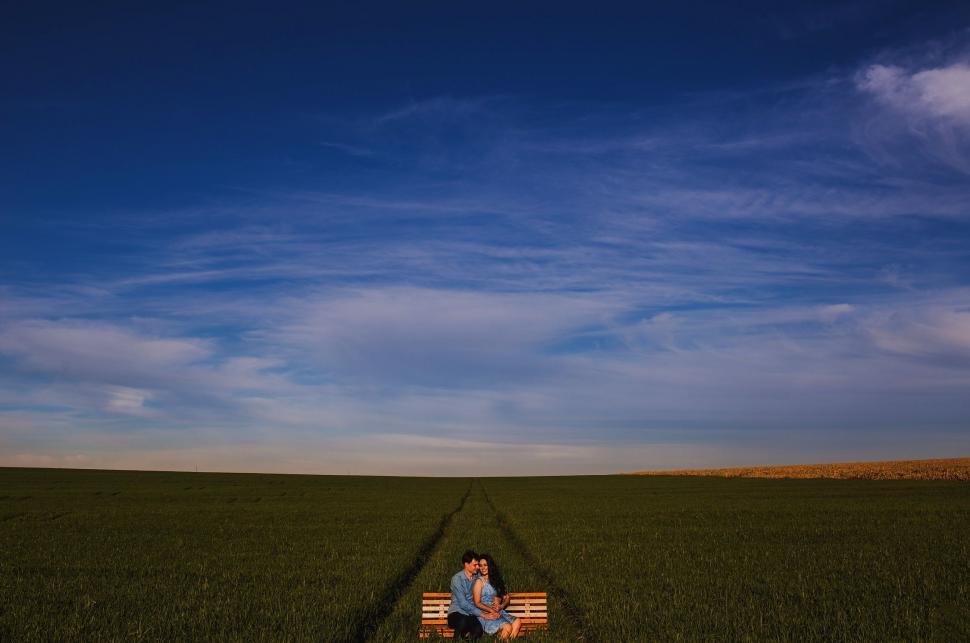 Free Image of Couple on Bench in the cropland 