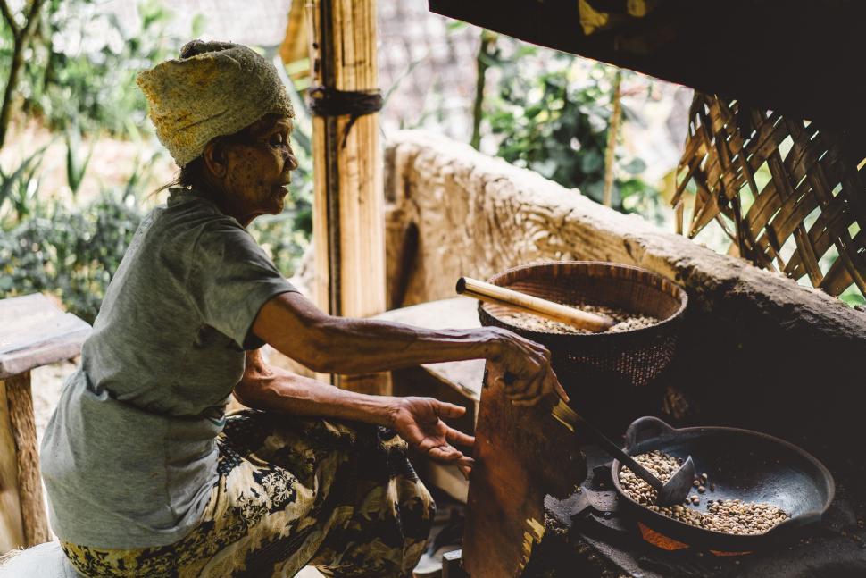 Free Image of Elderly Rural Woman Cooking Food 