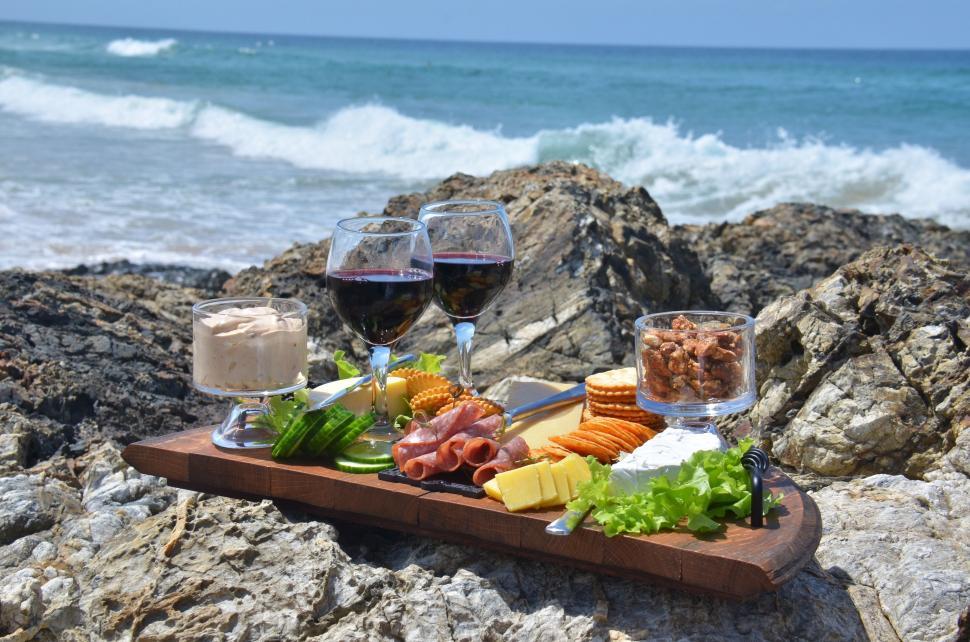 Free Image of Cheese Platter and Ocean  