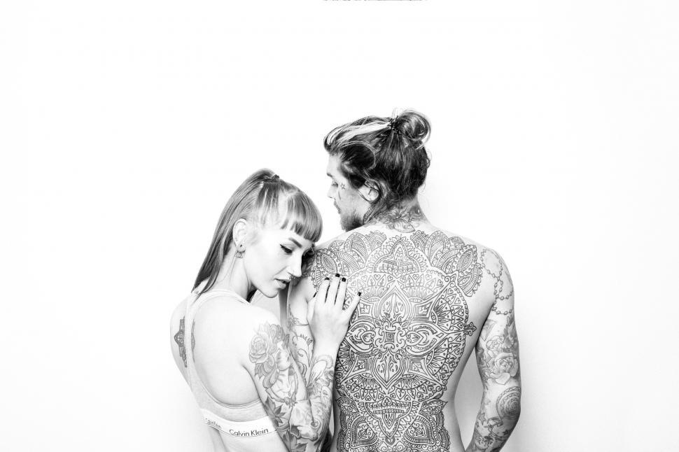 Free Image of Tattooed Couple - Monochrome  