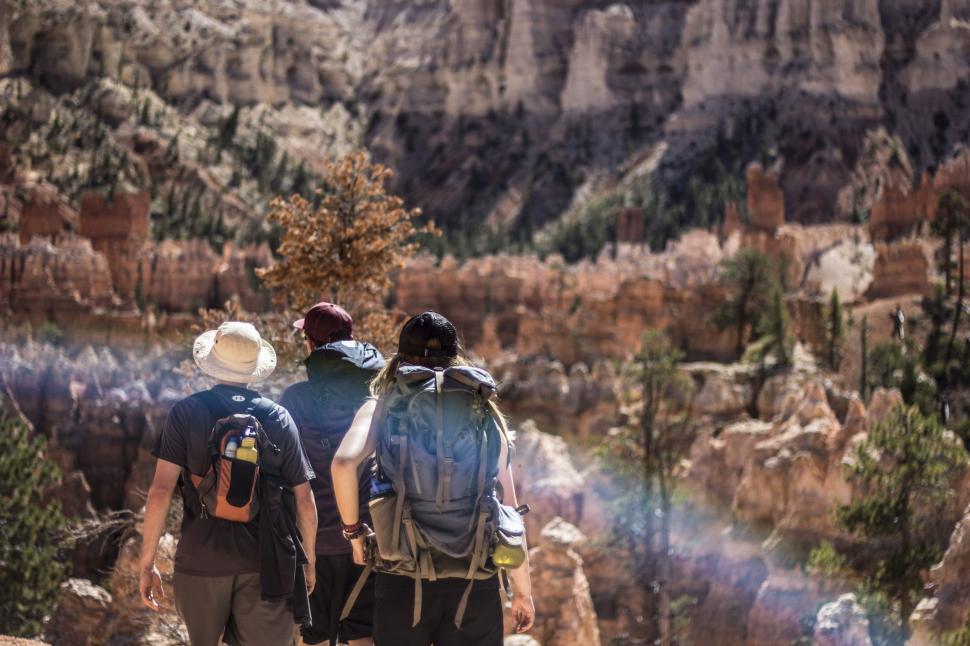Free Image of Backside View of Hikers on Mountain  