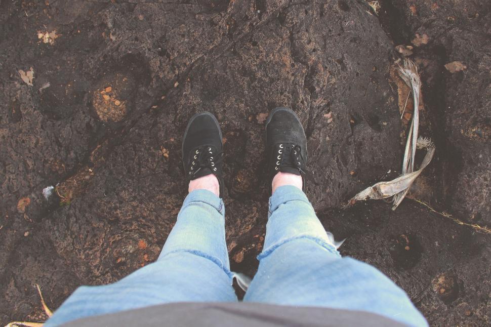 Free Image of Denim Legs with black shoes  