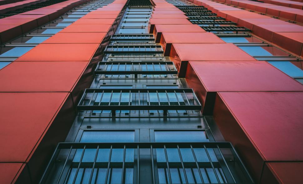 Free Image of Red Building from Below  
