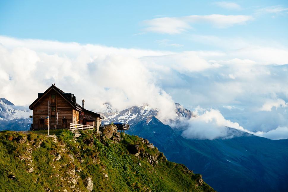Download Free Stock Photo of Wooden House on Mountain 