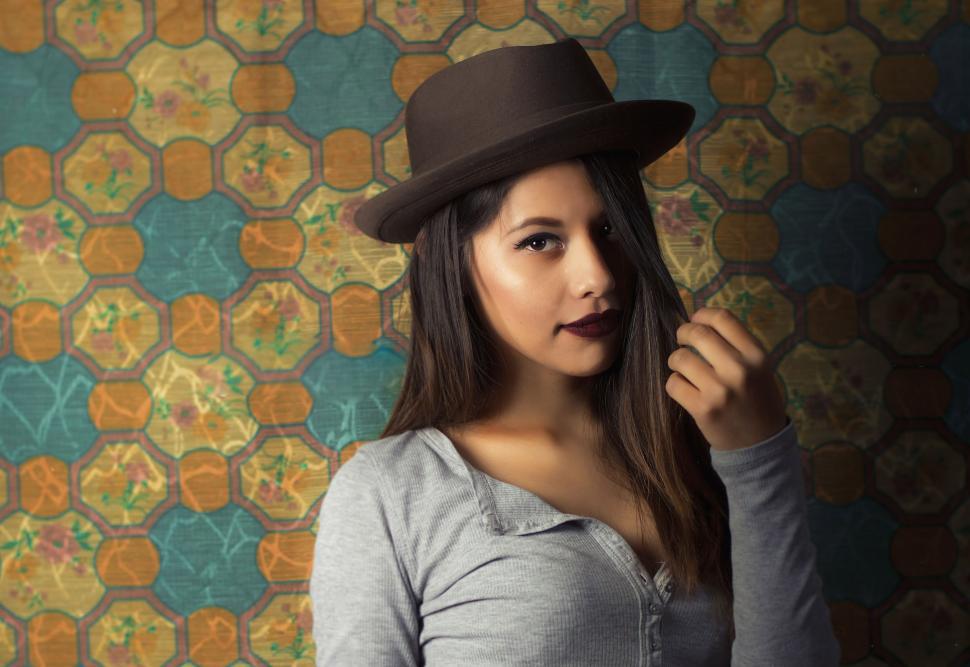 Free Image of Brunette Woman in Brown Hat 