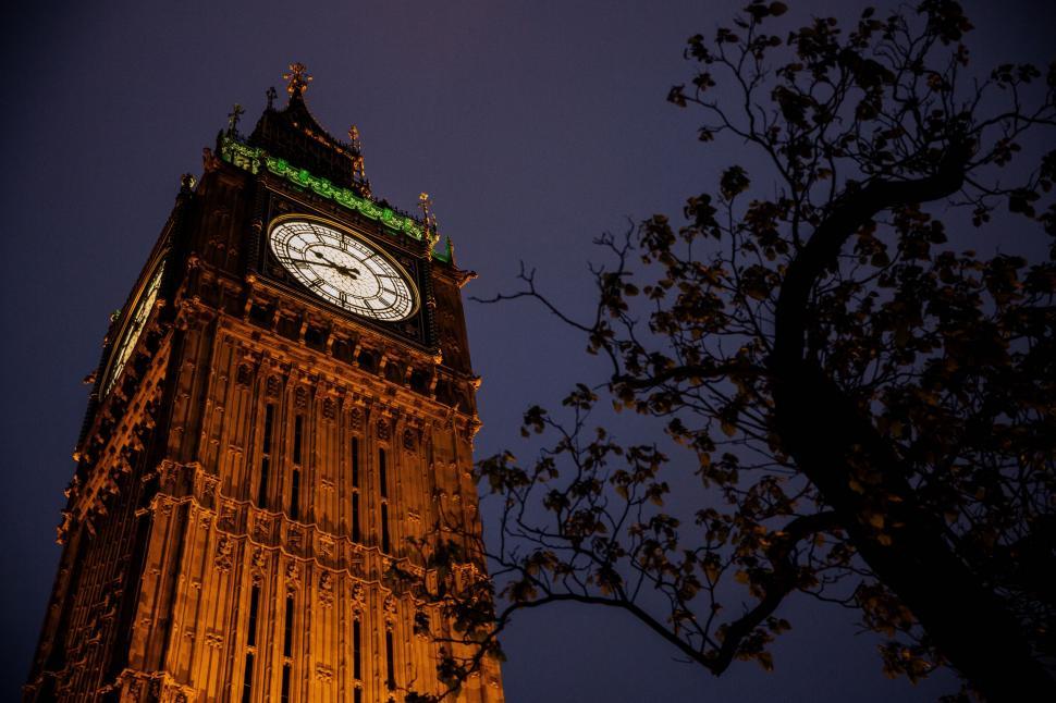 Free Image of Silhouette of tree with Big Ben clock tower 