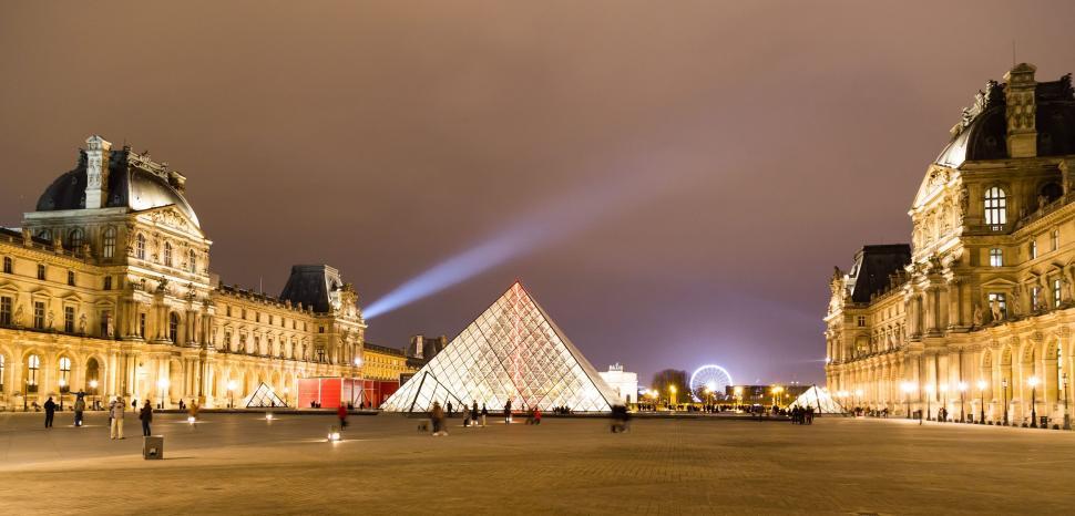 Download Free Stock Photo of Louvre Pyramid at night 