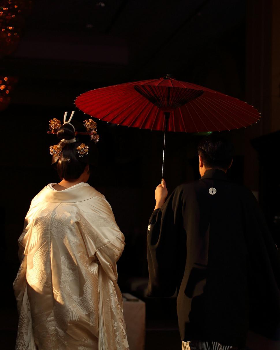 Free Image of Couple Under Umbrella in Japan  