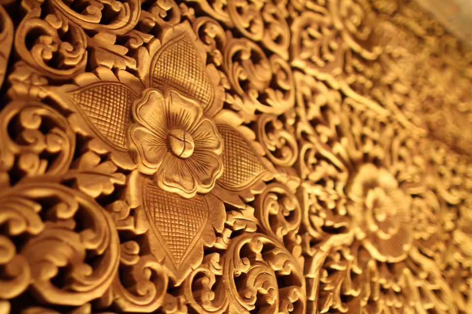 Free Image of Carved Gold Flower  
