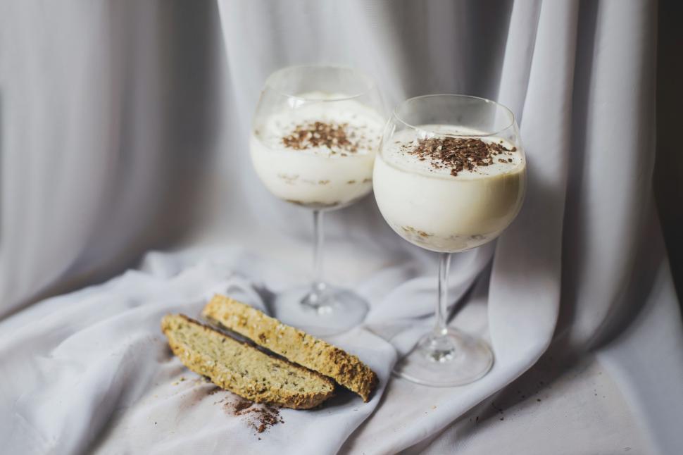 Free Image of White Chocolate Drink and bread slices 