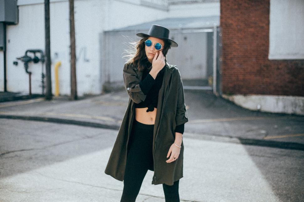 Free Image of Female Fashion Model in Black Hat and Sunglasses 
