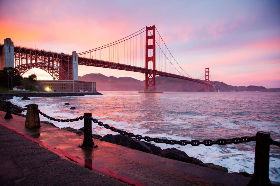 Free Image of Evening View of Golden Gate Bridge with sea  