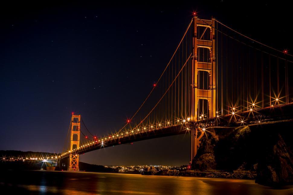 Free Image of Golden Gate Bridge with night lights  