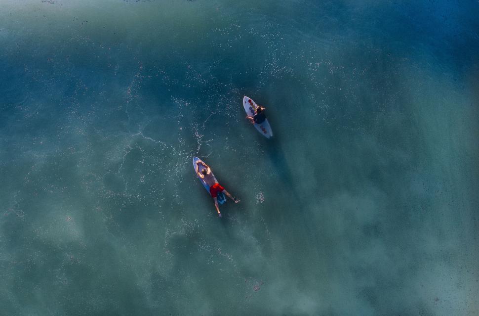 Free Image of Aerial View of Surfers in Ocean  