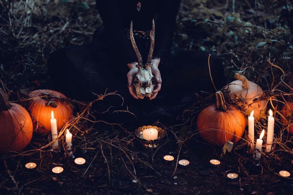 Free Image of Halloween Pumpkins and Candles 