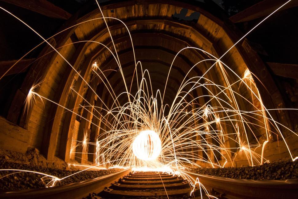 Free Image of Steel wool photography inside tunnel  