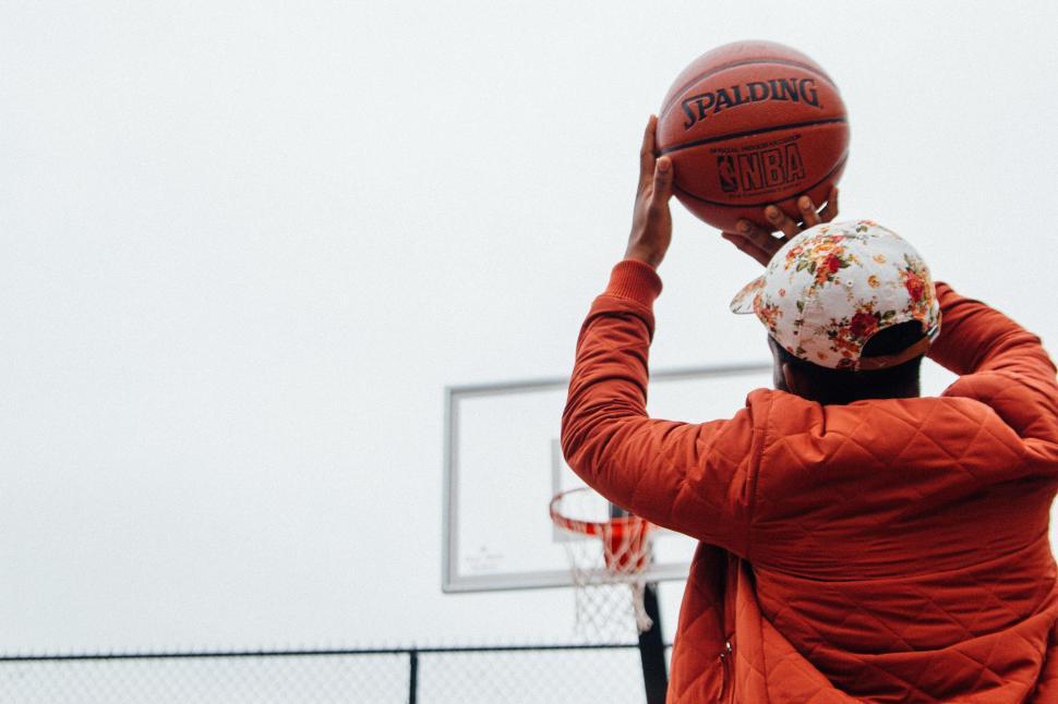 Free Image of Backside View of Man Holding Basketball To Shoot 