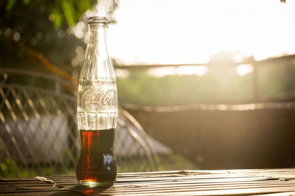 Free Image of Coca Cola Glass Bottle with Sun glare  
