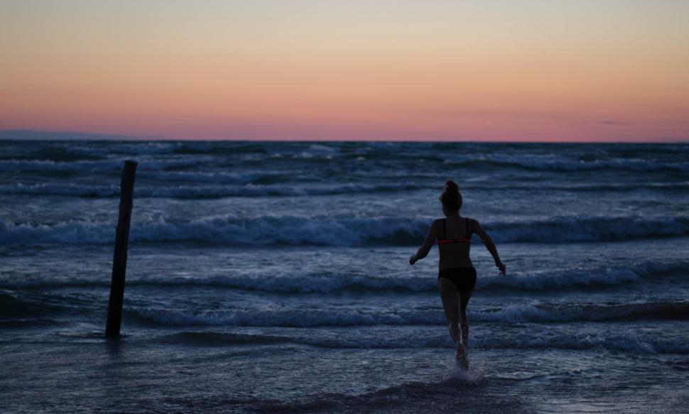 Free Image of Rear View of Woman Walking on Beach During Sunset 