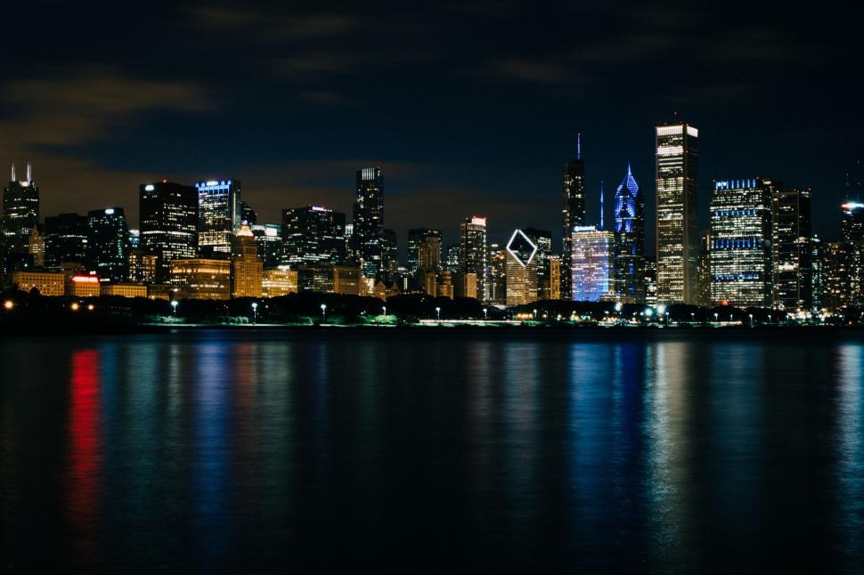 Free Image of Lake and Skyscrapers at Night 