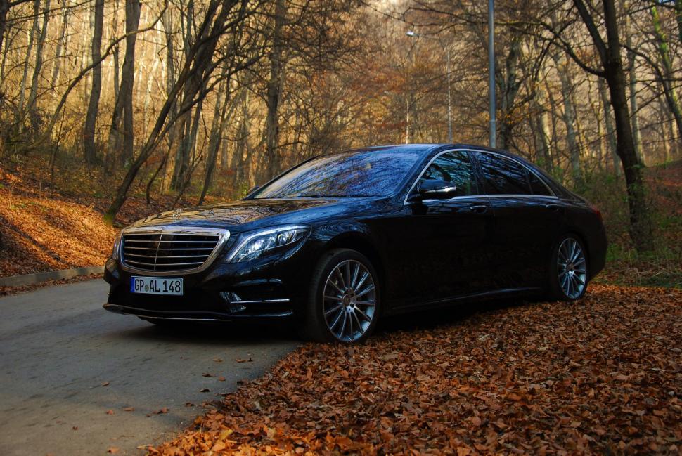 Free Image of Mercedes Car And Autumn Trees  