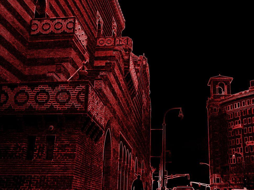 Free Image of Red outline buildings with black sky - illustration 