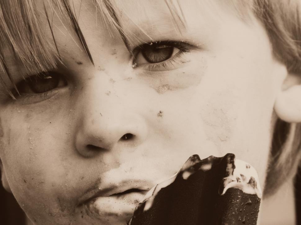 Free Image of Little Boy and Ice Cream - Sepia  