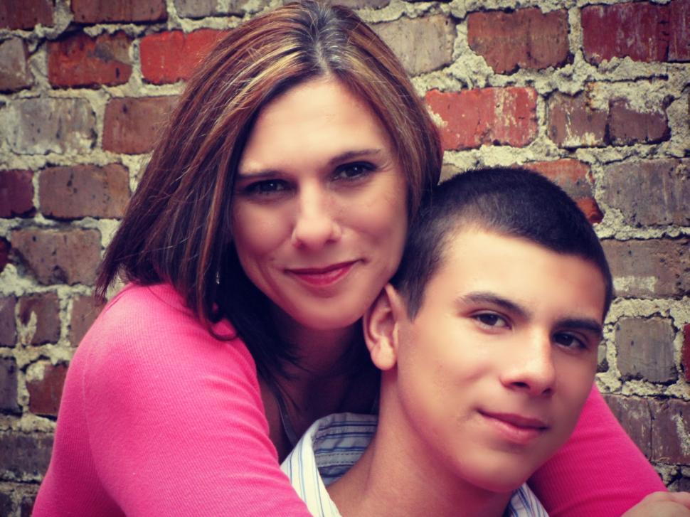 Free Image of Mother and Teenage Son - Looking at camera  